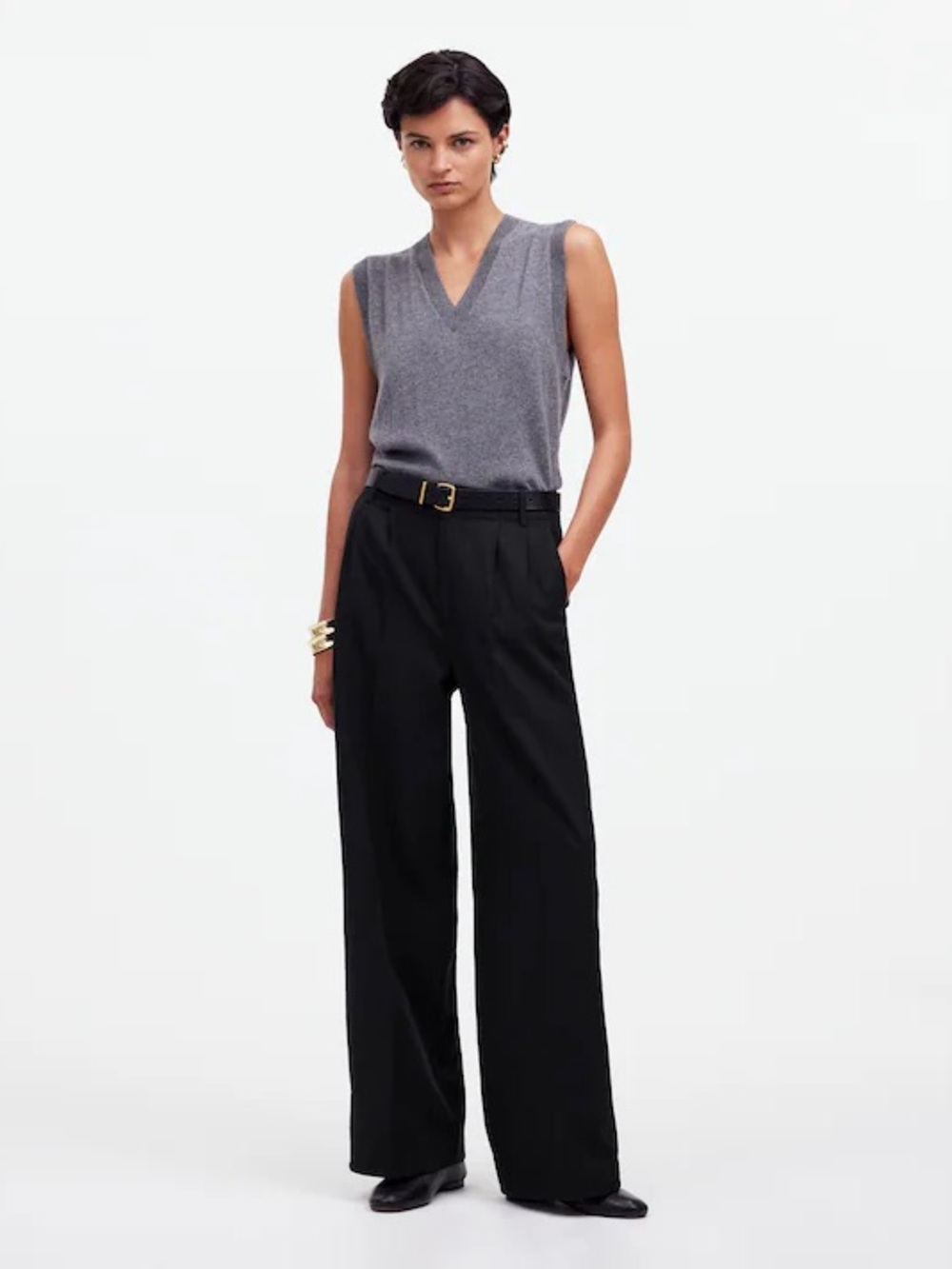 The Petite Harlow Wide-Leg Pant in Drapey Twill - 8P - True Black